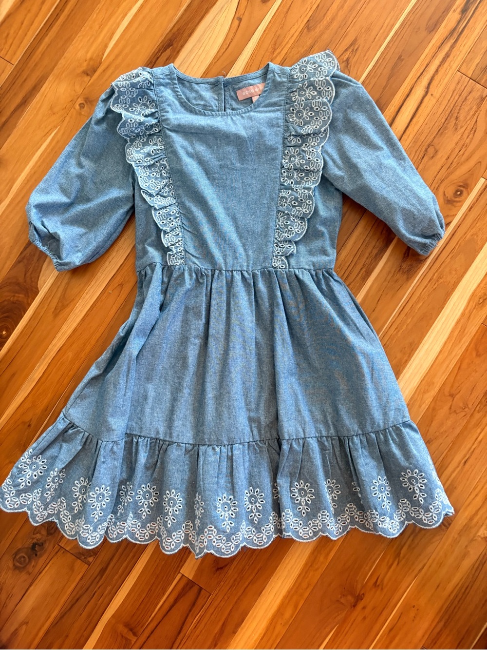BCBGirls Light Blue Eyelet Ruffle Cotton Dress